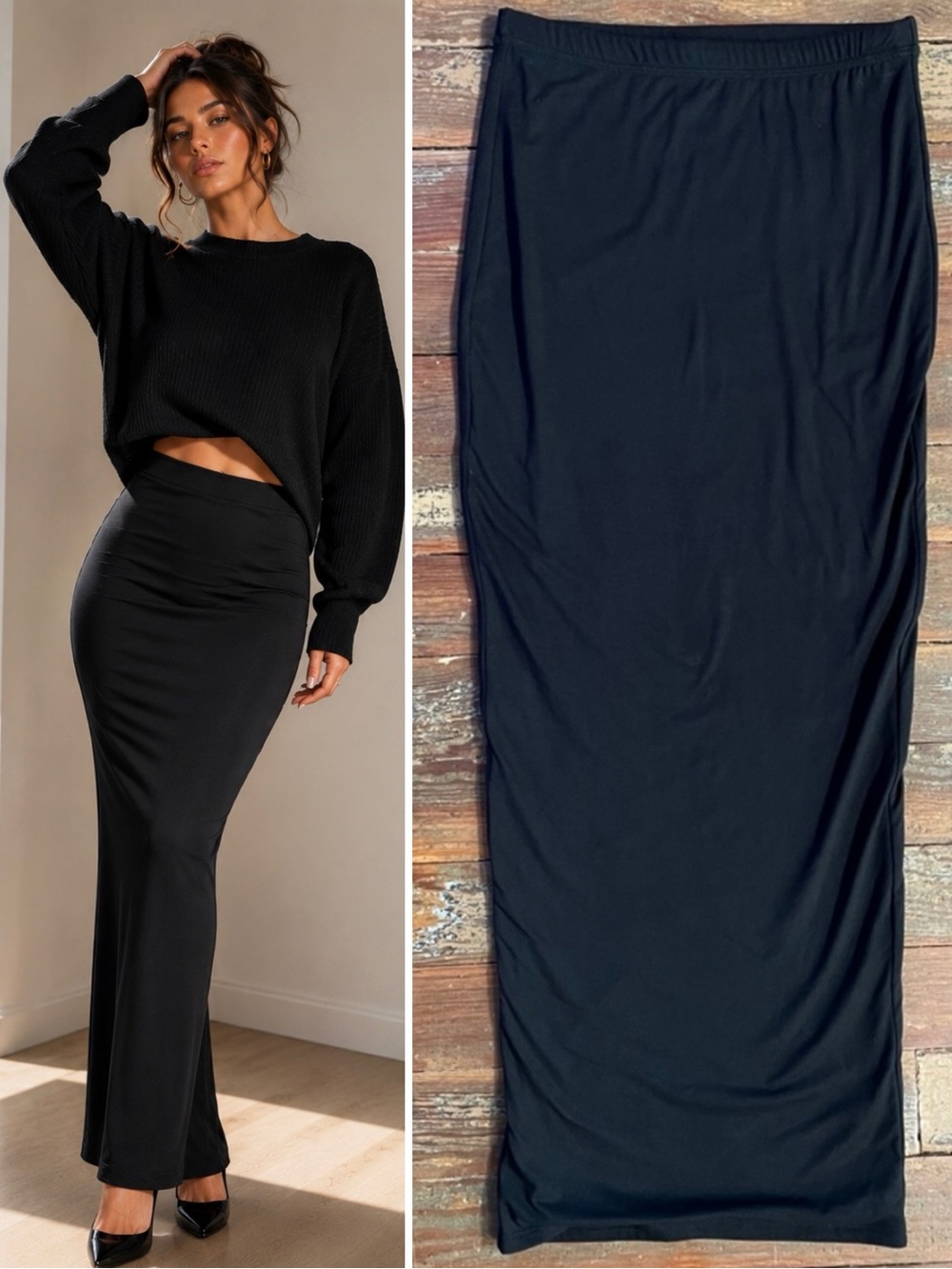 Naked Wardrobe The Hourglass Bare Double-Lined Black Pencil Maxi Skirt Sz S💚🎀